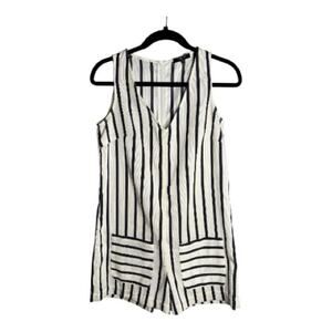 FRNCH Navy White Striped Sleeveless V Neck Romper Zipper Back XS
